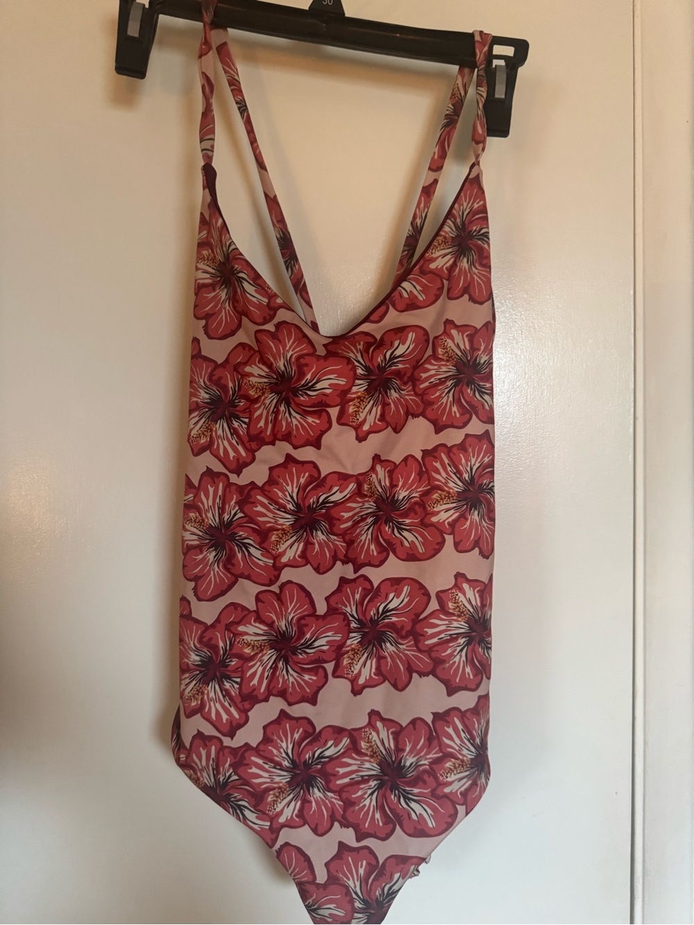 Floral Pink Tote Bag with Red Hibiscus Print